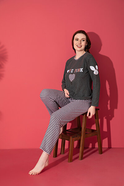 rindahomewear Cotton Thick Winter Intrlok Striped Long Sleeve Knitted Pajama Set