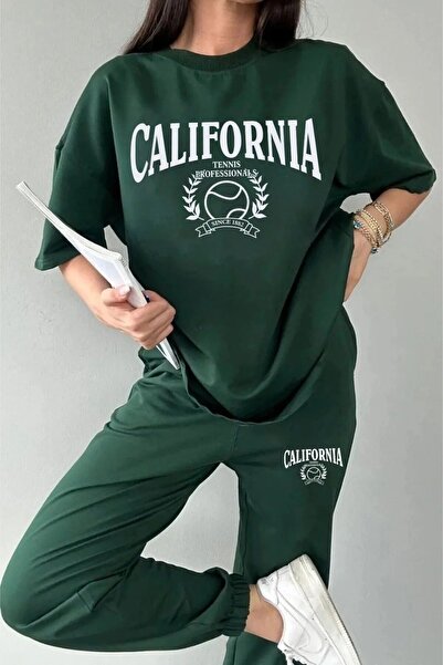 LUSHN Summer California Tennis Printed Oversize Bottom Top Tracksuit Set