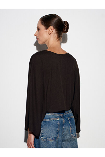 Dilvin 32270 Boat Neck Batwing Sleeve Top-Dark Brown