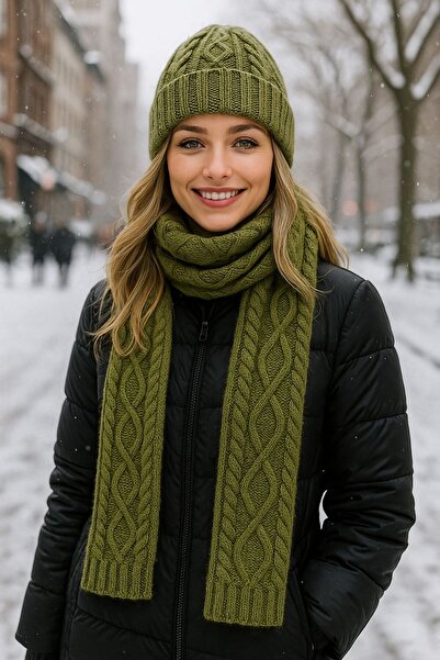 FELLMENS طقم من قطعتين من قبعات التريكو المحبوكة للنساء باللون الكاكي مقاس 18...