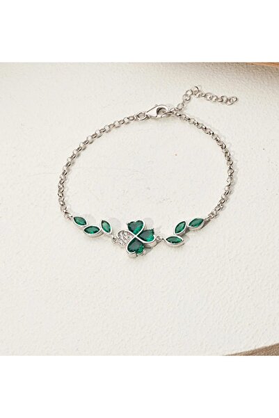 yavuzlar gold 925 ayar gümüş zümrüt yeşili yonca bileklik