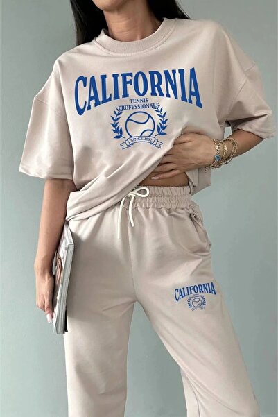 LUSHN Summer California Tennis Printed Oversize Bottom Top Tracksuit Set