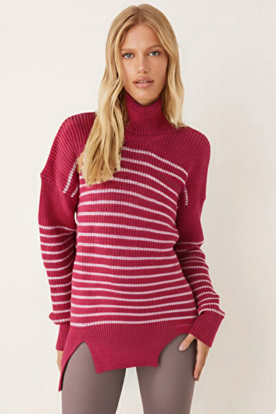armonika Women's Fuchsia Turtleneck Skirt Hem Slit Knitwear Sweater Arm-26K136047