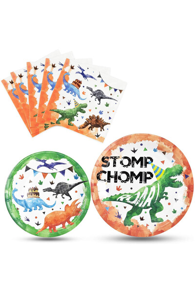 Whimlets Set de vesela pentru petrecere pentru 16 invitati, 48 de piese, cu dinozauri