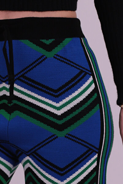 armonika Women's Black Tie-Waist Colorful Knitwear Pants Arm-26K136022