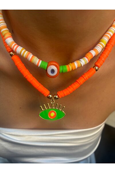 DeNors قلادة من الخرز البرتقالي والأخضر مكونة من قطعتين من فيمو آي ونازار |  ...