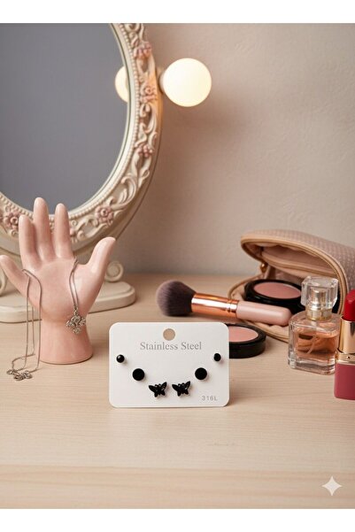 YURISH UNISEX STEİNLESS STEEL SİYAH RENK ÇELİK KÜPE SETİ