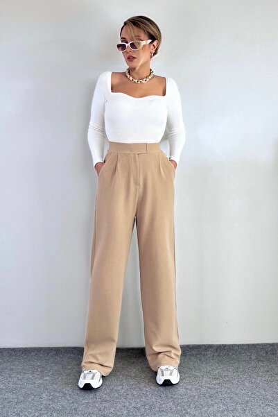 MODA BORSASI Femei material elastic Închidere cu velcro Bej talie înaltă pant...