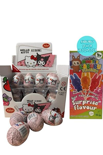 Pofika ZAİNİ Hello Kitty Kuromi Glutensiz Çikolatalı Sürpriz Yumurta 20 Gr(24 Adet) Labubu Figür Şeker