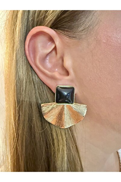 Snartun Gold Black Stone Half Sun Form Earrings – Modern and Stylish Women's Jewelry |   Special Boxed