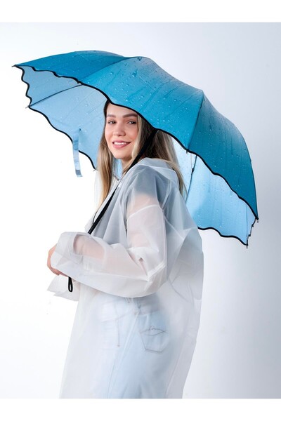 Herşey Nota Mavi Kadın Şemsiye | Yağmur Damlası Desenli, Şık ve Rüzgar Direnç...