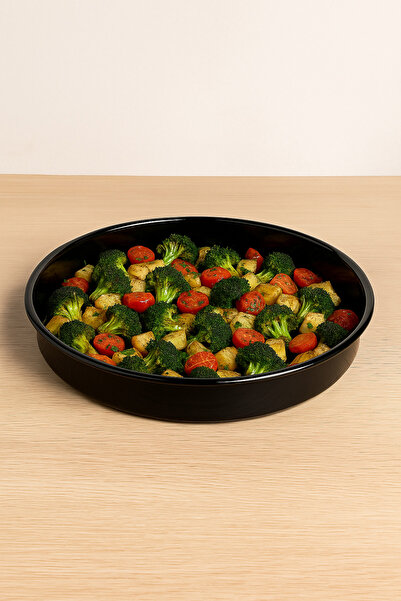 Albergio 34 cm Black Enamel Round Baking Tray – Durable, Easy to Clean, Healthy Cooking