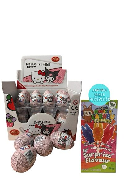 Pofika ZAİNİ Hello Kitty Kuromi Glutensiz Çikolatalı Sürpriz Yumurta 20 Gr(24 Adet) Labubu Figür Şeker