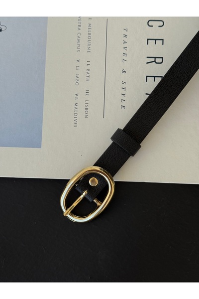 TABA BUTİK حزام جلدي نسائي بتفاصيل مشبك بيضاوي ذهبي