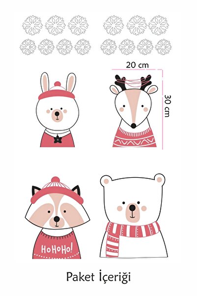 Grafikup New Year Glass and Wall Sticker Set - Cute Animals Christmas Ornament Decor Set