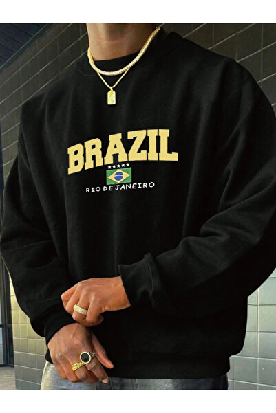 Revasser Unisex Kadın/Erkek BRASIL Detaylı Özel Baskılı Renkli Oversize Bisik...