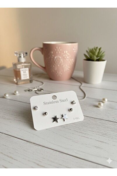 YURISH طقم أقراط من الفولاذ المقاوم للصدأ باللون الفضي للجنسين