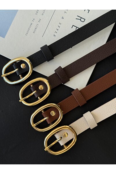 TABA BUTİK Gold Oval Toka Detaylı Kadın Deri Kemer