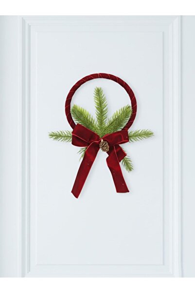 Parti Adresi Christmas Door Ornament Decorative Door Wreath with Velvet Ribbon 26 cm