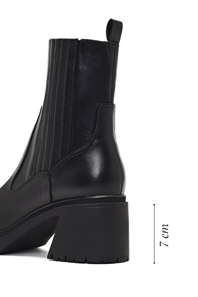 Derimod Women's Black Zippered Thick Heeled Leather Boots 25Wfd230418