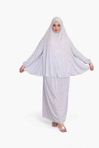DAKKA KADİMA Namaz Elbisesi Jarse Desanli Two Piece Light Grey