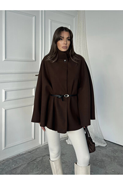 Pophlin Kahve Kaşe Kemerli Panço