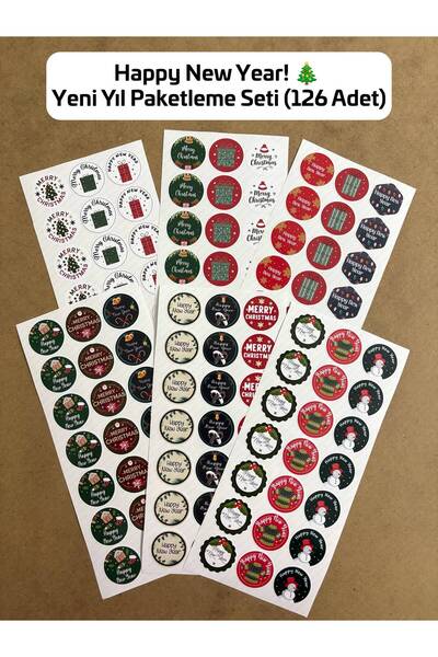 hdsticker 126 Adet Mutlu Yıllar Yılbaşı Temalı Yeni Yıl Sticker Etiket Hediye...