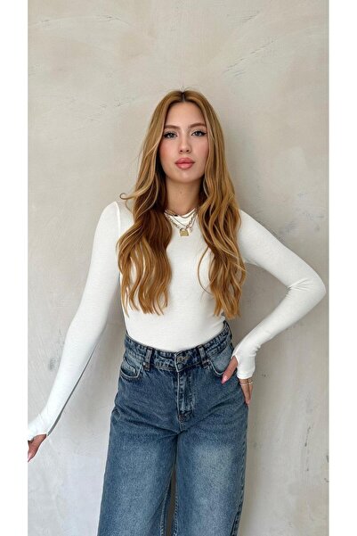 Butik Women's Burgundy Stretch Fabric Long Sleeve Basic Bodysuit – Fitted Fit, Stretchy and Soft Texture