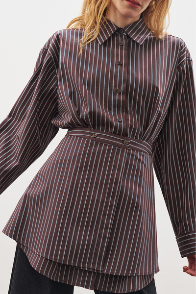 Manuka Риза с аксесоари за закопчаване, кафеви ивици