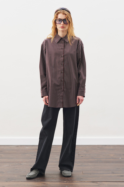 Manuka Риза с аксесоари за закопчаване, кафеви ивици