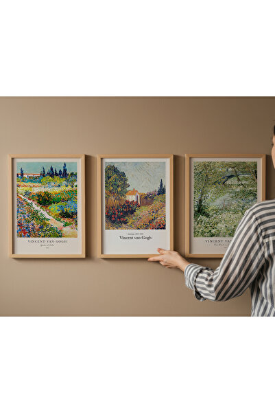 Creatick Design 3'lü Set Doğal Ahşap Çerçeveli Klasik Eserler Soyut Vincent V...