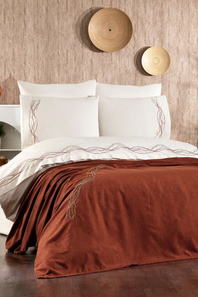 Serebien Home Collection Marbelle 100% Cotton Marble Pattern Embroidered, Pique Bedspread Covered 7-Piece Double Duvet Cover Set