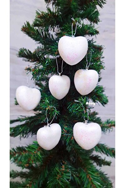 asöy Новорічна ялинкова прикраса 4 см, мила біла сердечка з блискітками, блискуча прикраса, 6 штук
