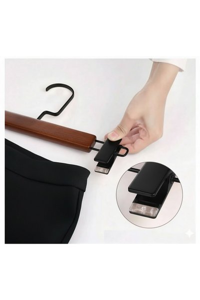 Faravis Atelier Walnut Color Wooden Trouser and Skirt Hanger with American Hook 10 Pieces Special Series