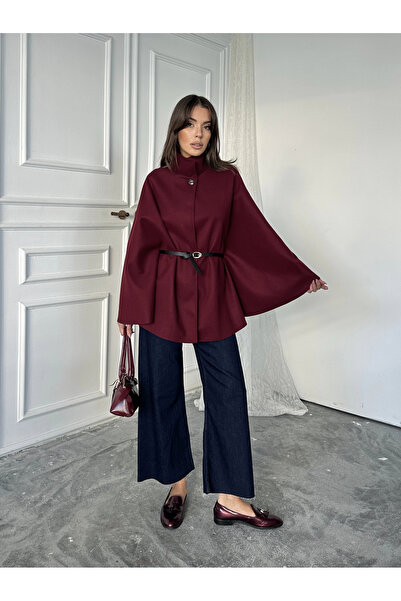 Pophlin Bordo Kaşe Kemerli Panço