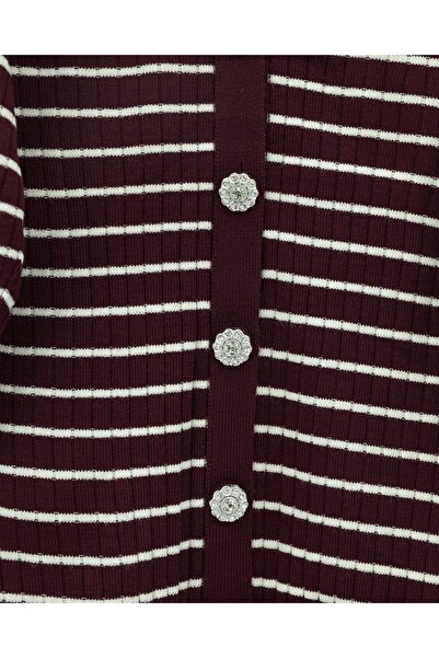 Modamorfo Stone Detailed Buttoned Knitwear Cardigan - Burgundy