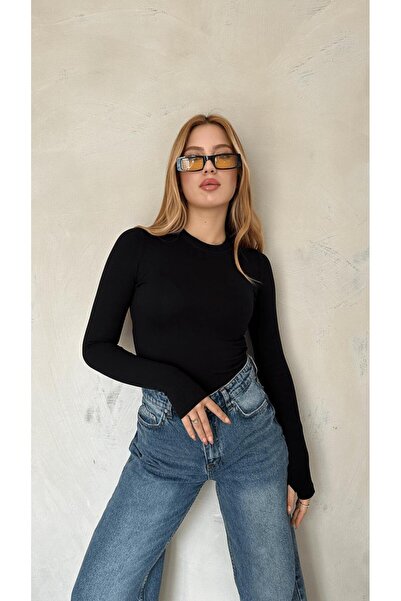 Butik Women's Burgundy Stretch Fabric Long Sleeve Basic Bodysuit – Fitted Fit, Stretchy and Soft Texture