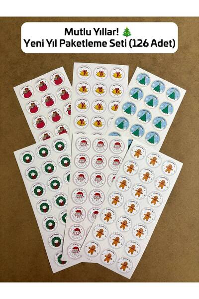 hdsticker 126 Adet Yılbaşı Yeni Yıl Hediye Paketleme Sticker Etiket Seti Mutl...
