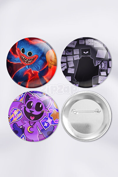 ZipZap Set de insignă cu buton cu ace pentru jocul video Poppy Playtime (3 bu...