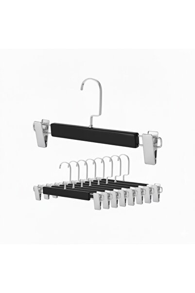 Faravis Atelier Siyah Ahşap Pantolon Ve Etek Askısı Amerikan Kancalı 10 Adet ...