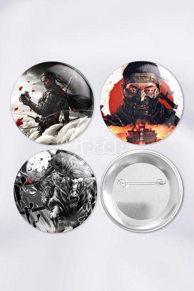 ZipZap Set de insignă cu buton cu ace pentru jocul video Ghost of Tsushima (3...