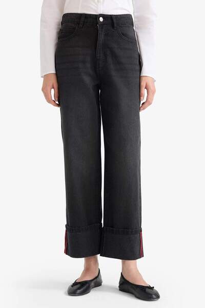 DeFacto Relax Fit High Waist Straight Leg Long Jean Pants F2030Ax25Wn