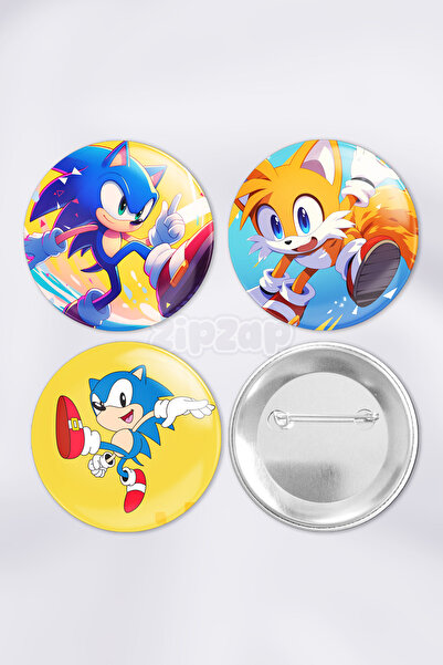 ZipZap مجموعة شارات زينة لألعاب الفيديو سونيك مع دبابيس (3 قطع)