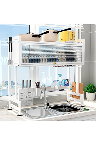 Twinkle Mart 85cm Heavy Duty 3-Tier Over-The-Sink Dish Drying Rack with Dust-...