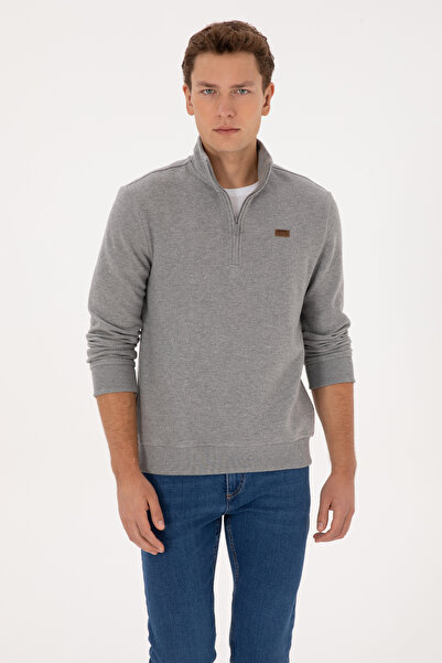 U.S. Polo Assn. Men's Regular Fit Half Zipper Gray Melange Basic Sweatshirt 50313802-Vr086