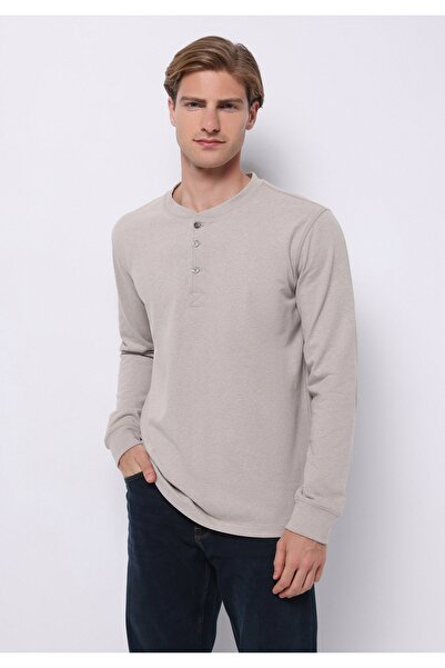 Colin's Slim Fit Button Collar Plain Men's Beige Long Sleeve T-Shirt