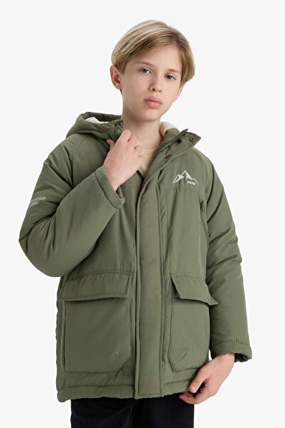 DeFacto Boy's Water Repellent K Hooded Fleece Lined Coat E9285A825Wn