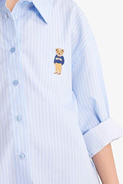 DeFacto Kız Çocuk Poplin Uzun Kollu Çizgili Gömlek G4416A825AU