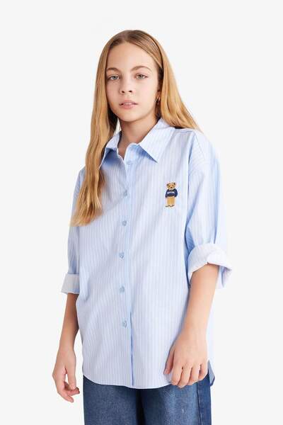 DeFacto Kız Çocuk Poplin Uzun Kollu Çizgili Gömlek G4416A825AU
