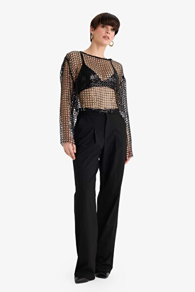 DeFacto Μπλούζα με μακρυμάνικο ύφασμα με παγιέτες G4444AX25AU